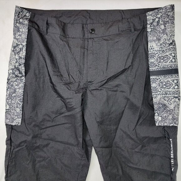 Puma Les Benjamins Black Pants Gray Print Zip Cover Over Pockets Track Size XL + - Picture 2 of 9